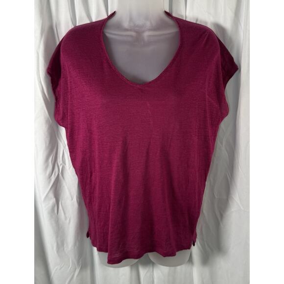Ann Taylor Loft V-Neck Linen T-shirt Berry S Colorful Sustainable 88-05 - Picture 1 of 14